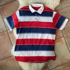 Red white and blue vintage button up shortsleeved shirt